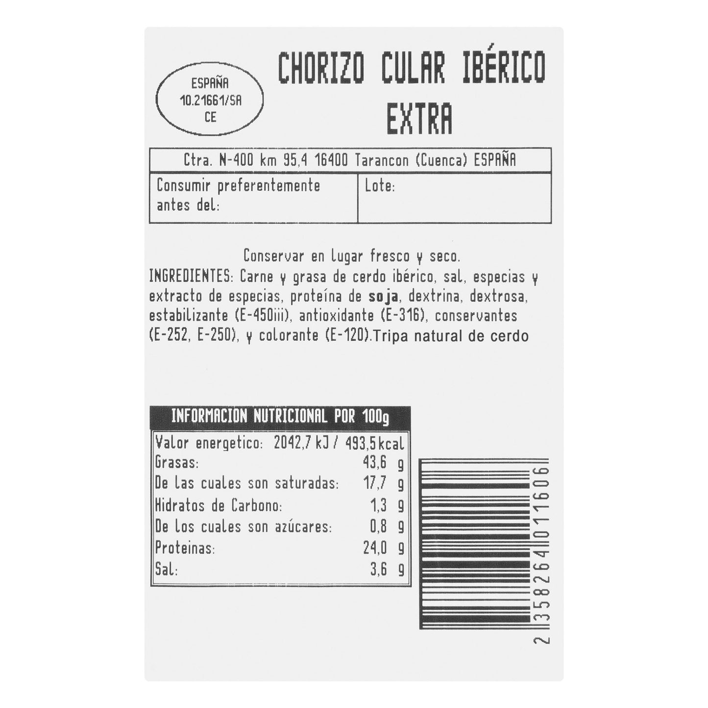 Chorizo Cular Ibérico Extra La Hacienda del Ibérico