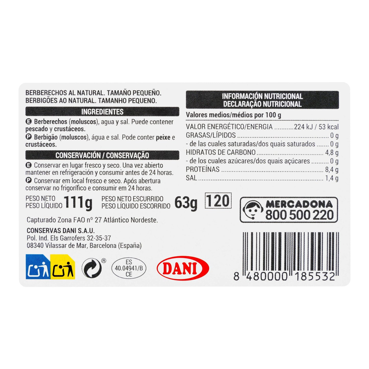 Berberechos al Natural Hacendado 65/100 Piezas