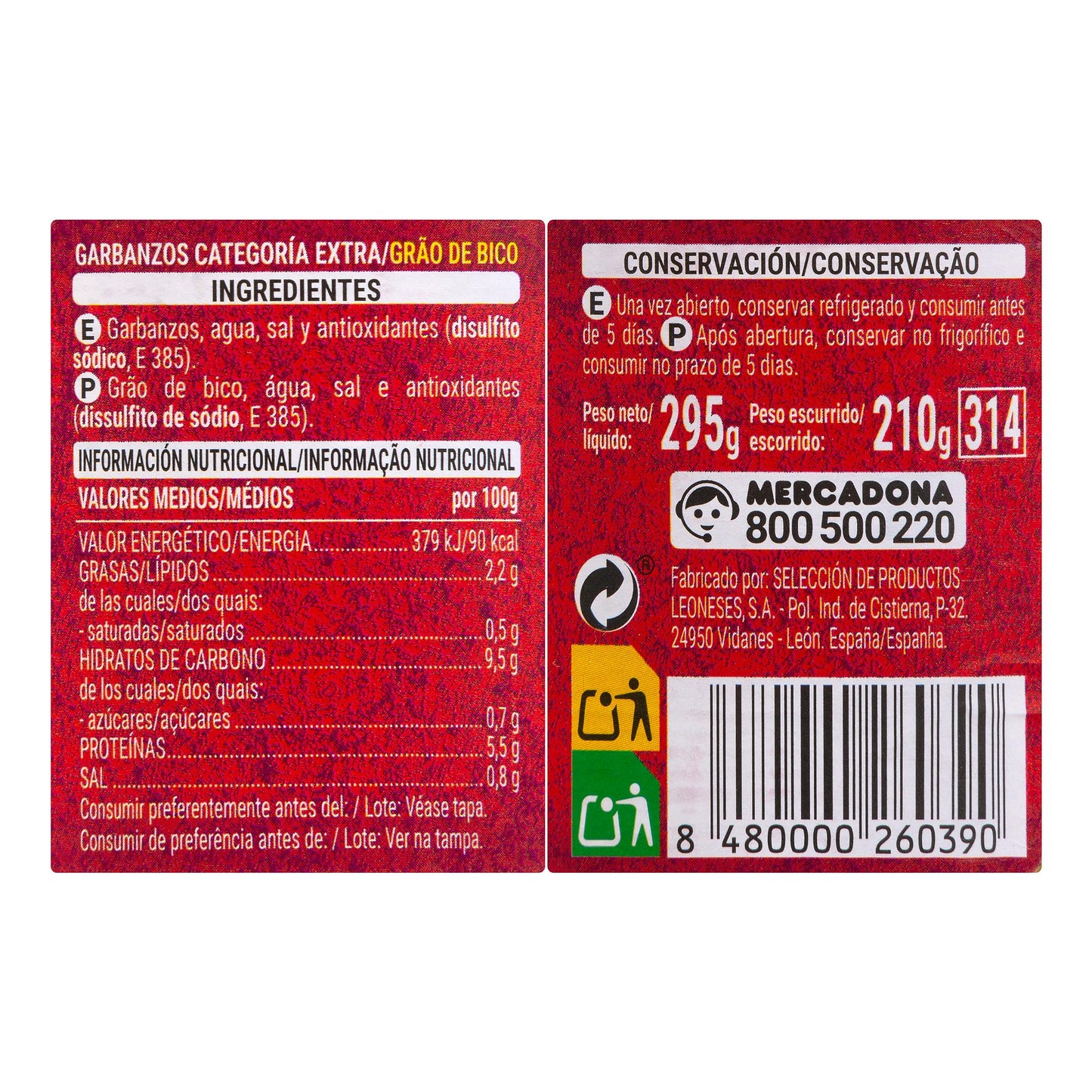 Garbanzo Cocido Hacendado 295GR