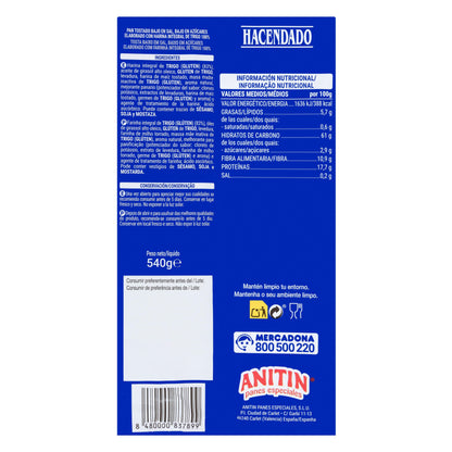 Pan Tostado 100% Integral Bajo en Sal y en Azúcares Hacendado