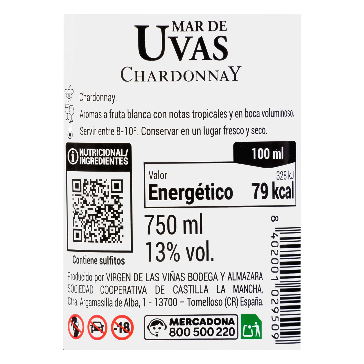 Vino Blanco Chardonnay Mar de Uvas