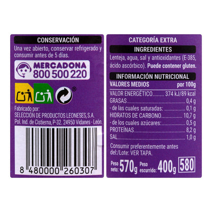 Lenteja Cocida Hacendado 570GR