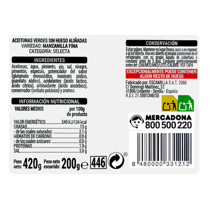 Aceitunas Verdes Sin Hueso Aliñadas Hacendado