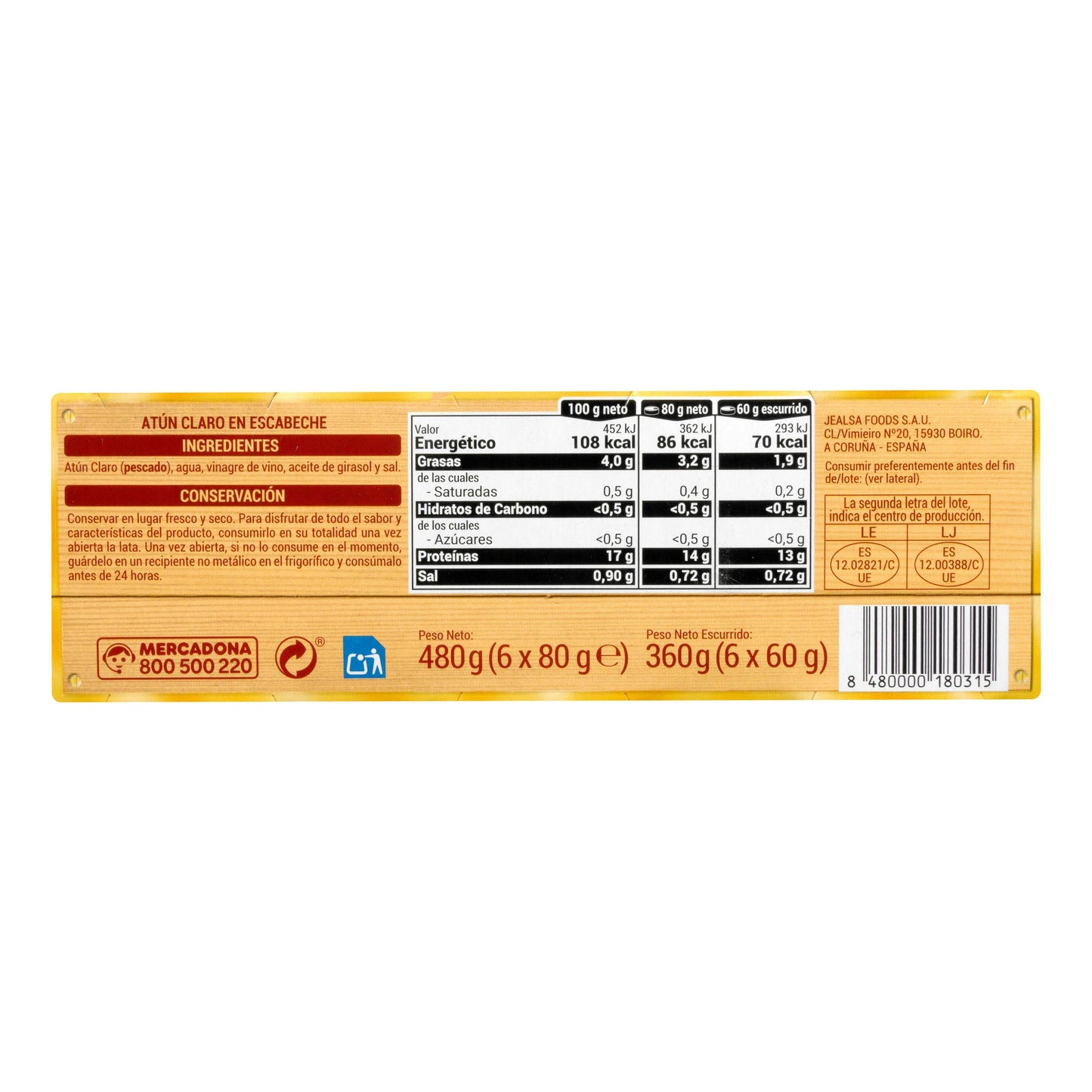 Atún Claro en Escabeche Blanco Hacendado Pack6