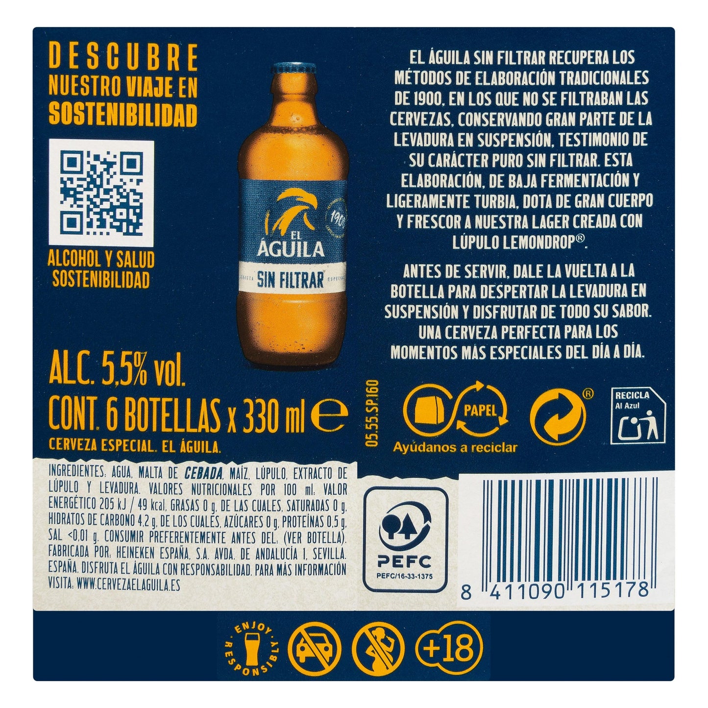 Cerveza El Águila Sin Filtrar 6x33CL