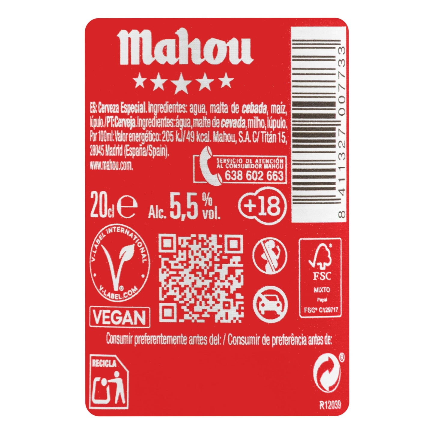 Cerveza Especial mini Mahou 20CL