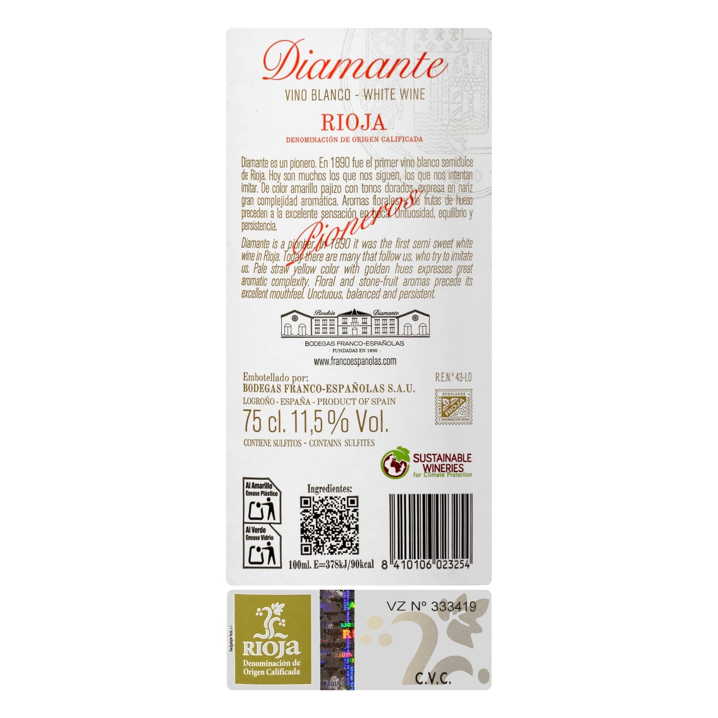 Vino Blanco Semidulce Diamante D.O Rioja