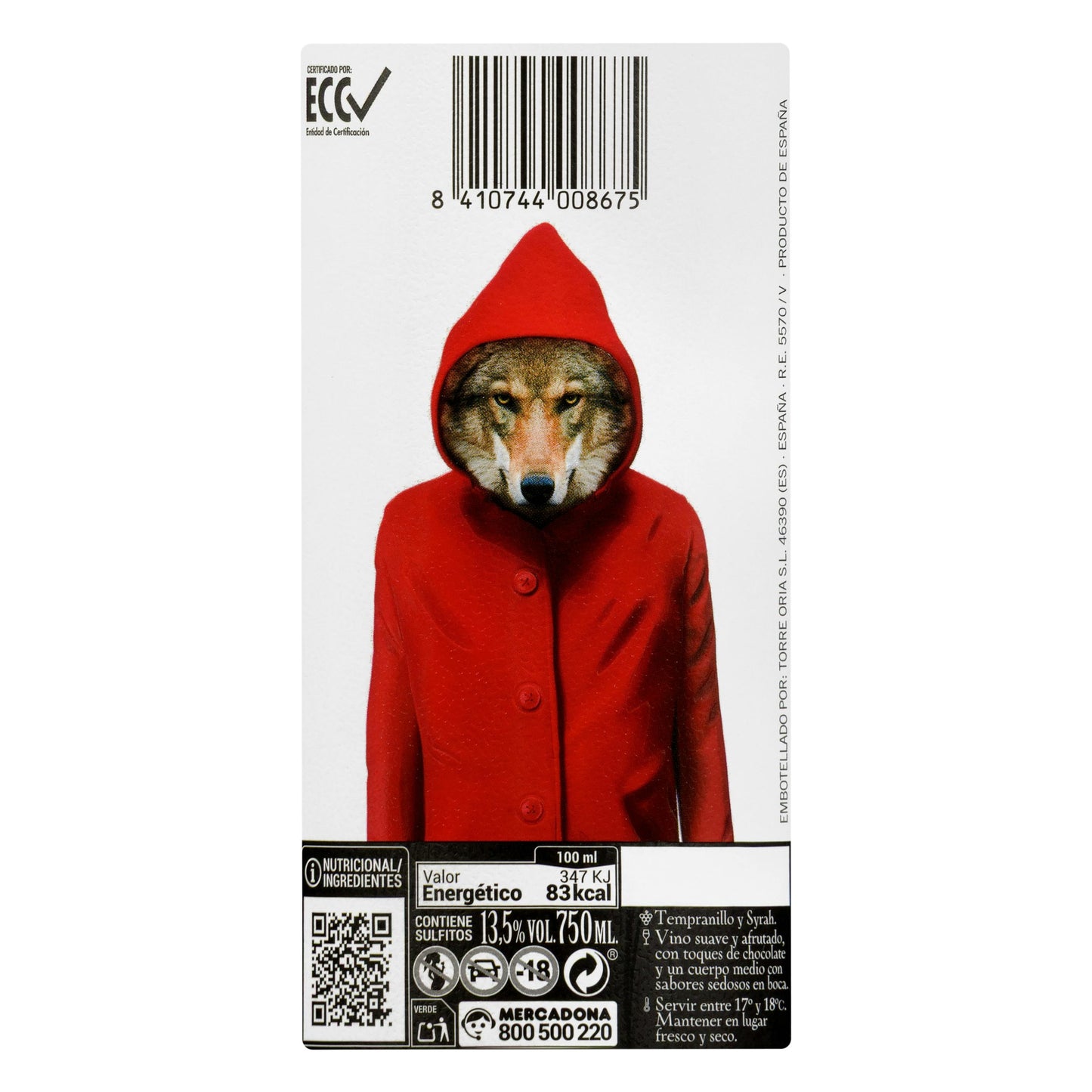 Vino Tinto Caperucita Tinta Torre Oria Suave