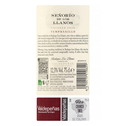 Vino Tinto D.O Valdepeñas Señorío de los Llanos Crianza