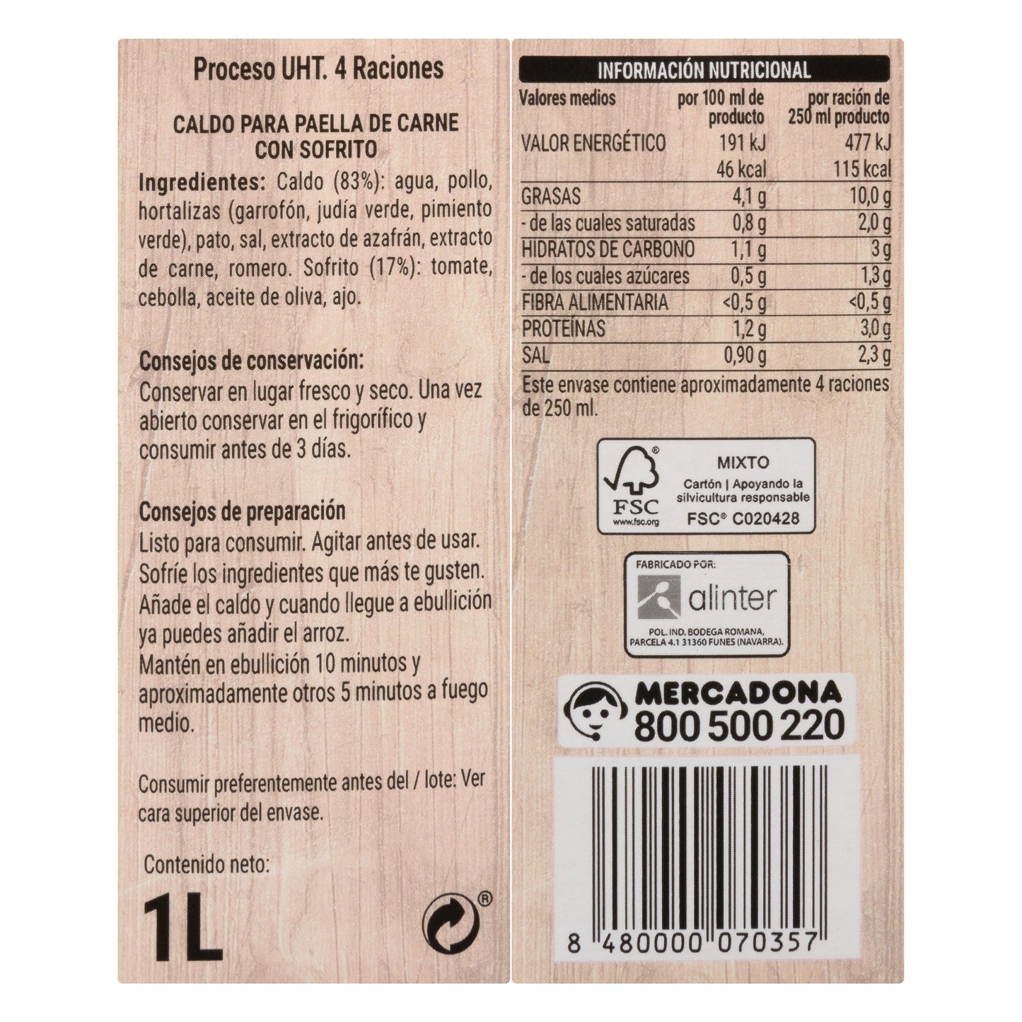 Caldo para Paella de Carne Hacendado con Sofrito