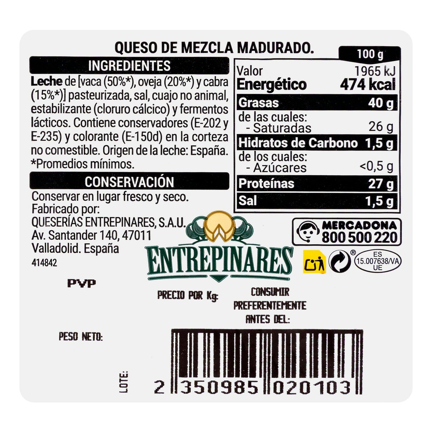 Queso Viejo Tostado Mezcla Hacendado