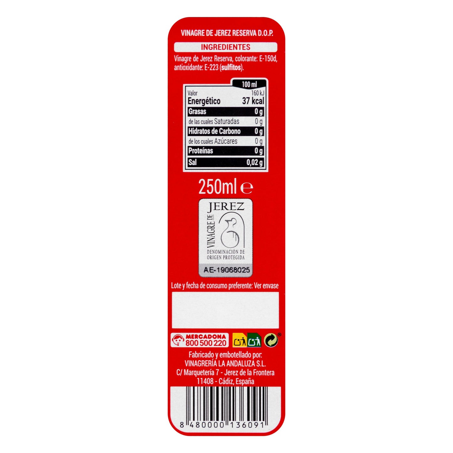 Vinagre de Jerez Reserva Hacendado