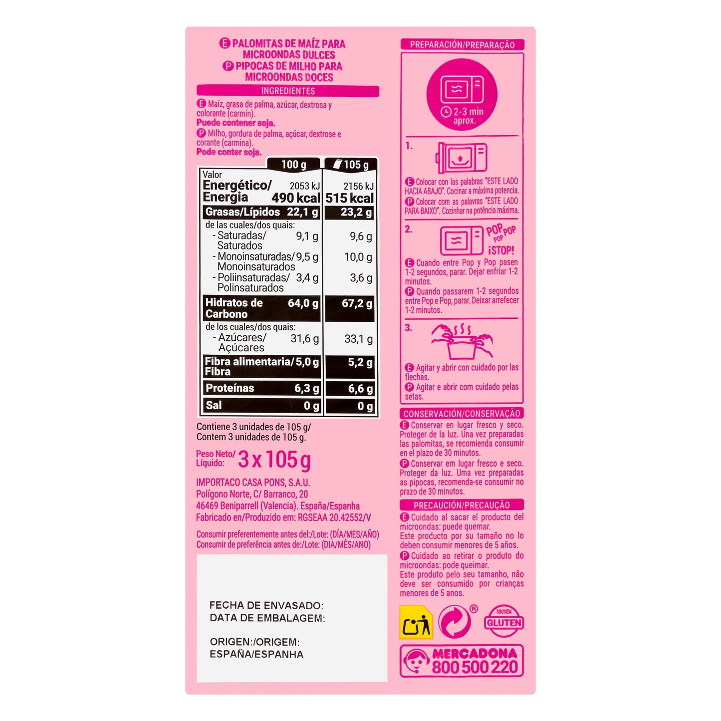 Palomitas de Maíz Dulces Hacendado para Microondas