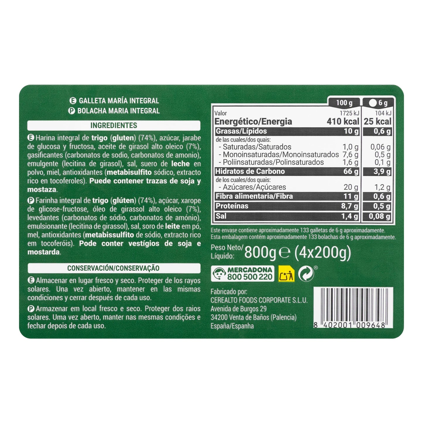 Galletas María Integral Hacendado