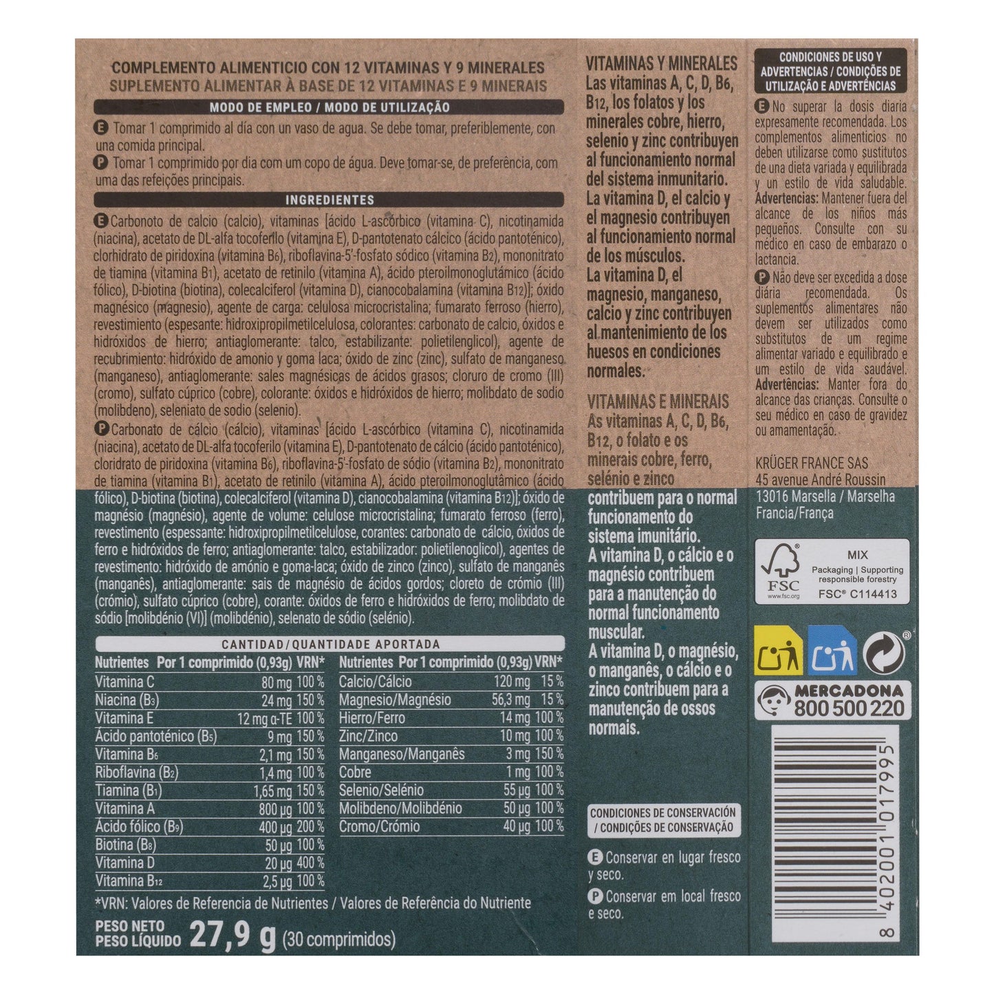 Comprimidos Vitaminas y Minerales Deliplus