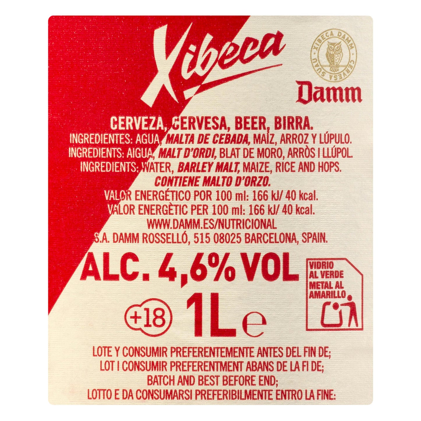 Cerveza Suave Xibeca Damm 1L