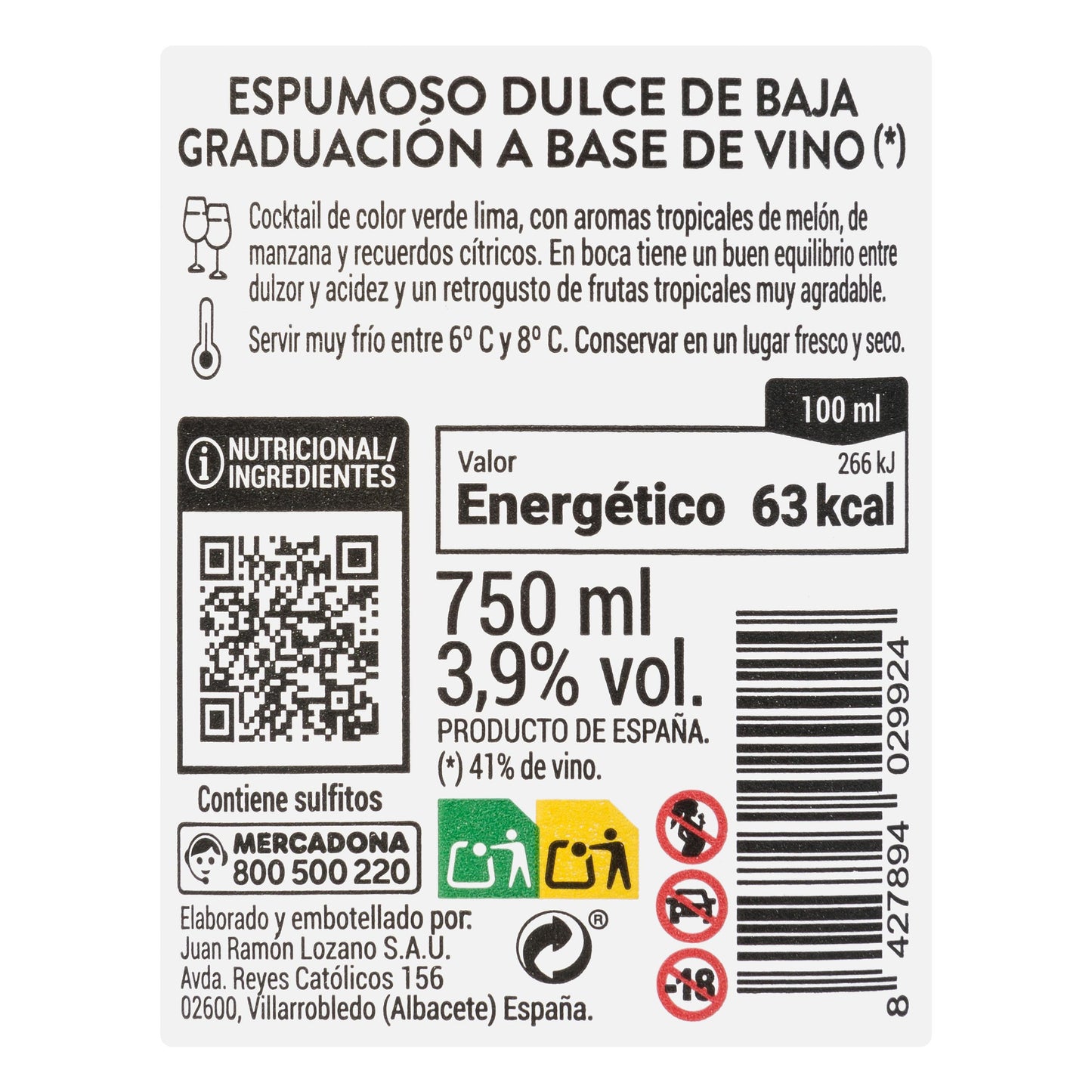 Vino Blanco Espumoso Sabor Melón Piccolo Giovanni Frizzante