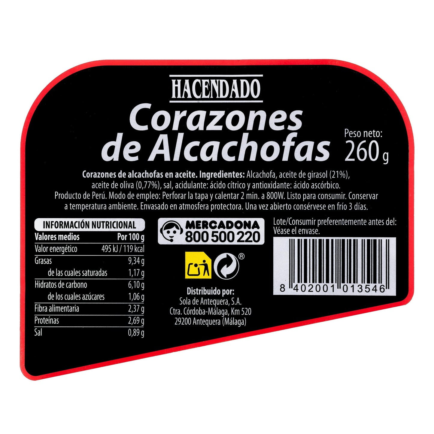 Corazones de Alcachofa Hacendado 260GR