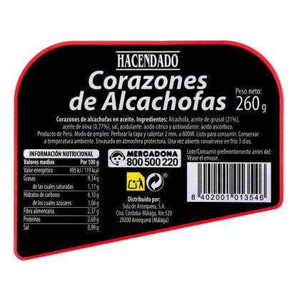 Corazones de Alcachofa Hacendado 260GR