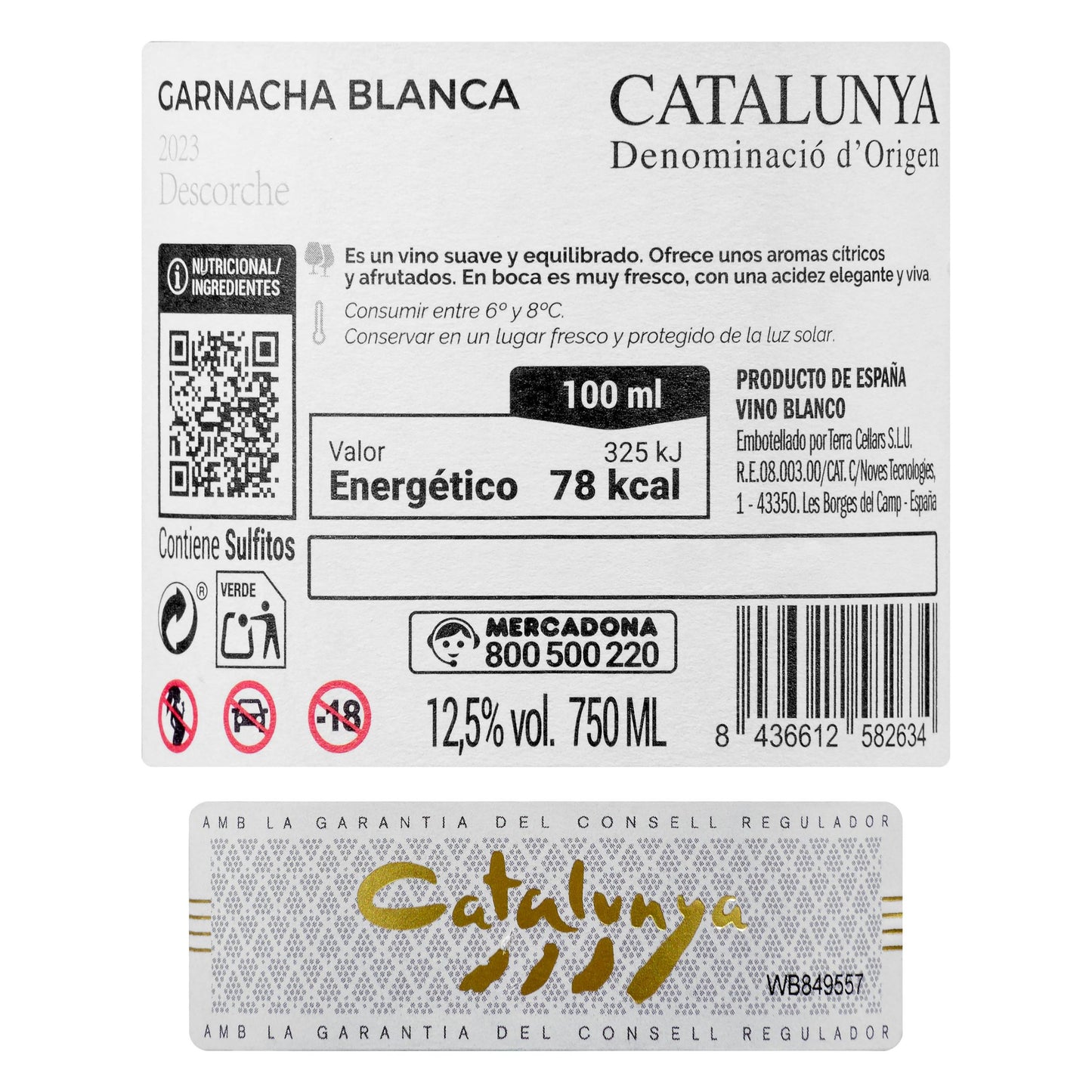Vino Blanco D.O Catalunya Descorche Garnacha Blanca