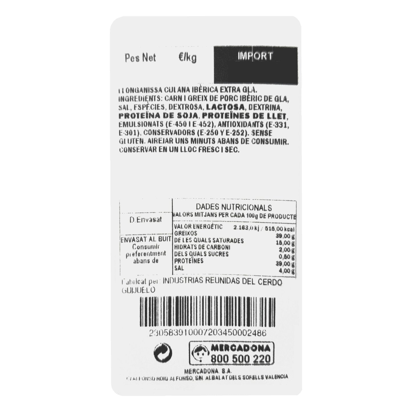 Salchichón de Bellota Ibérico Cular Cortado a Máquina