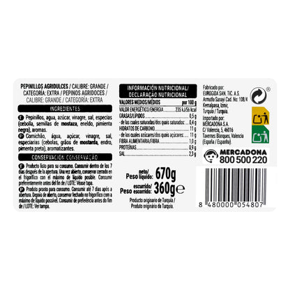 Pepinillos Agridulces Hacendado 670GR