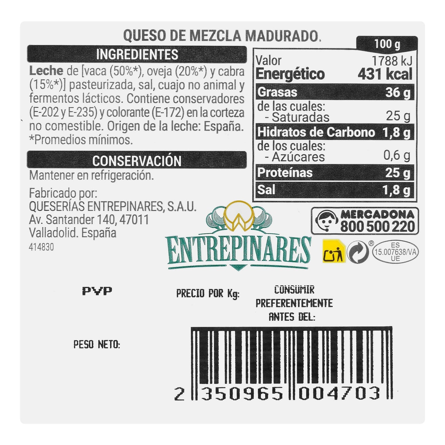 Queso Curado Mezcla Hacendado