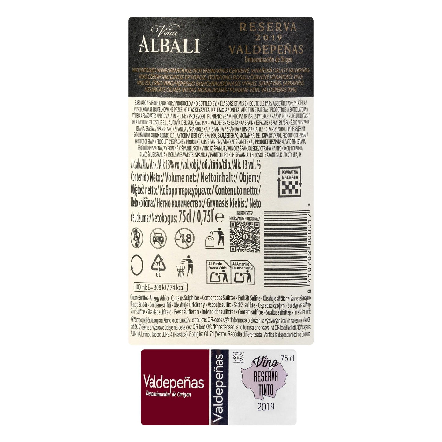 Vino Tinto D.O Valdepeñas Viña Albali Reserva