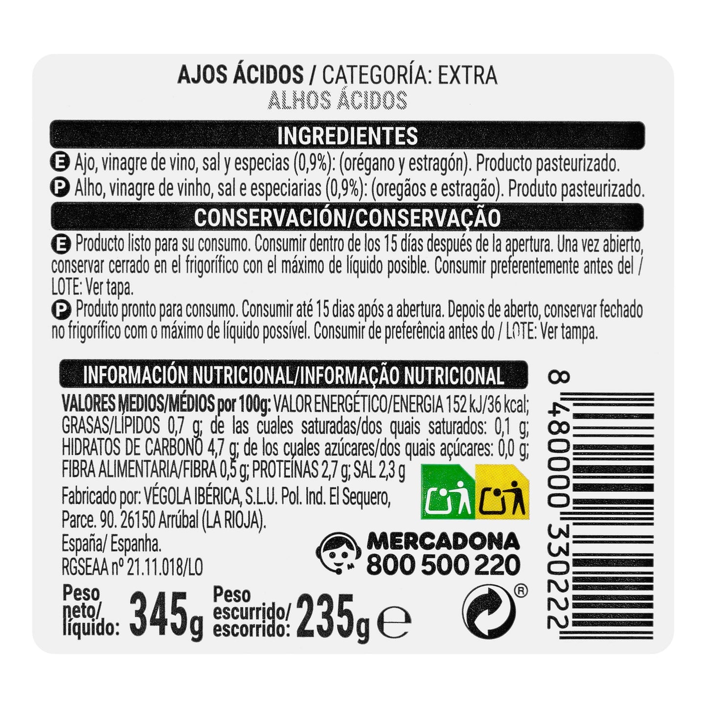 Ajos Aliñados Hacendado