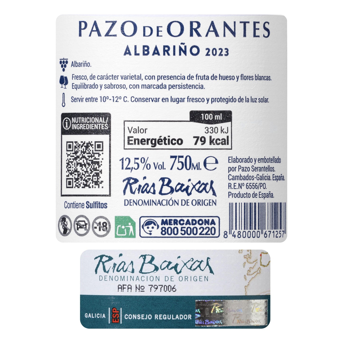 Vino Blanco Albariño D.O Rías Baixas Pazo de Orantes