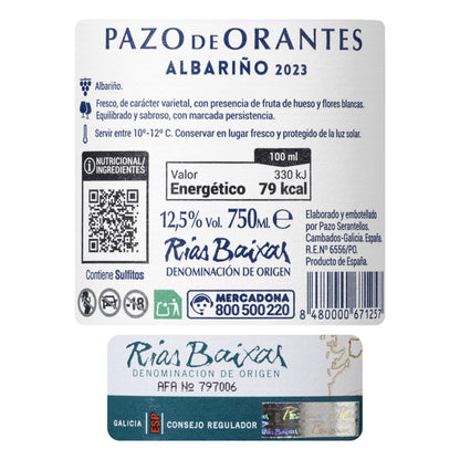 Vino Blanco Albariño D.O Rías Baixas Pazo de Orantes