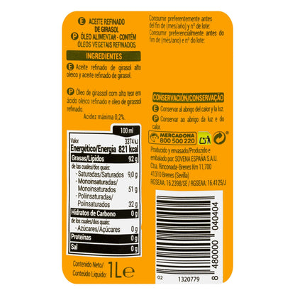 Aceite de Girasol Refinado 0,2º Hacendado 1L