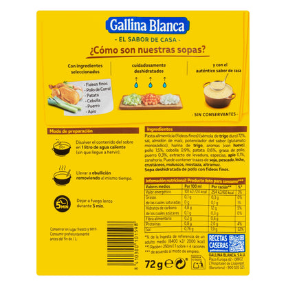 Sobre de Sopa de Pollo Gallina Blanca con Fideos Finos