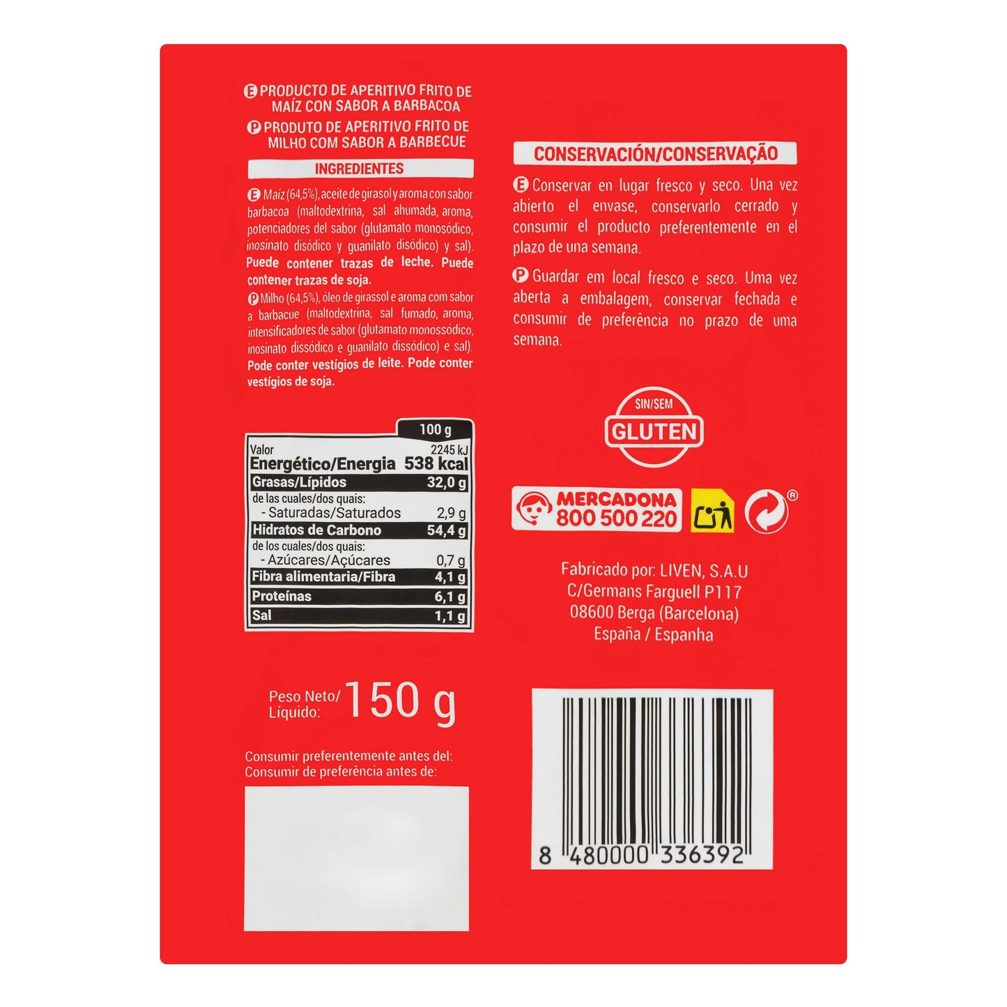 Tiras de Maíz Frito Sabor Barbacoa Hacendado