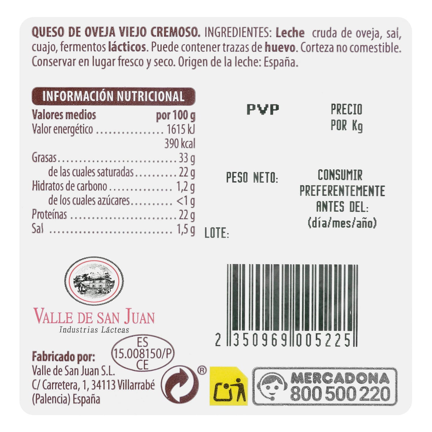 Queso Viejo Cremoso de Oveja Hacendado