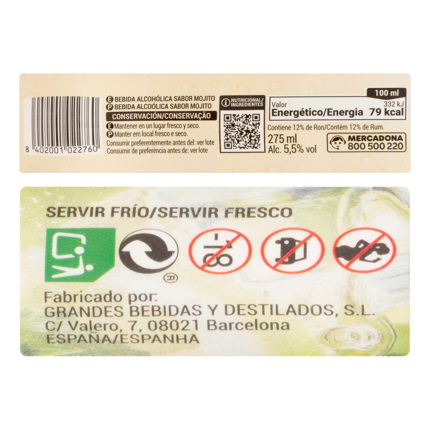 Bebida Preparada de Ron Sabor Mojito La Recompensa Ice