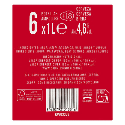 Cerveza Suave Xibeca Damm 6x1L