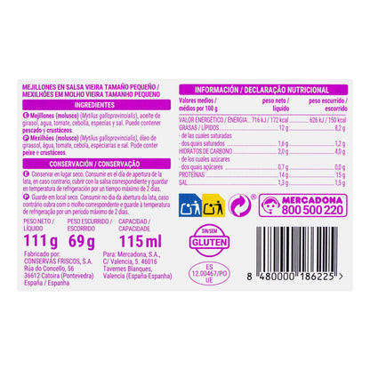 Mejillones en Salsa de Vieira Hacendado Pequeños 13/18 Piezas