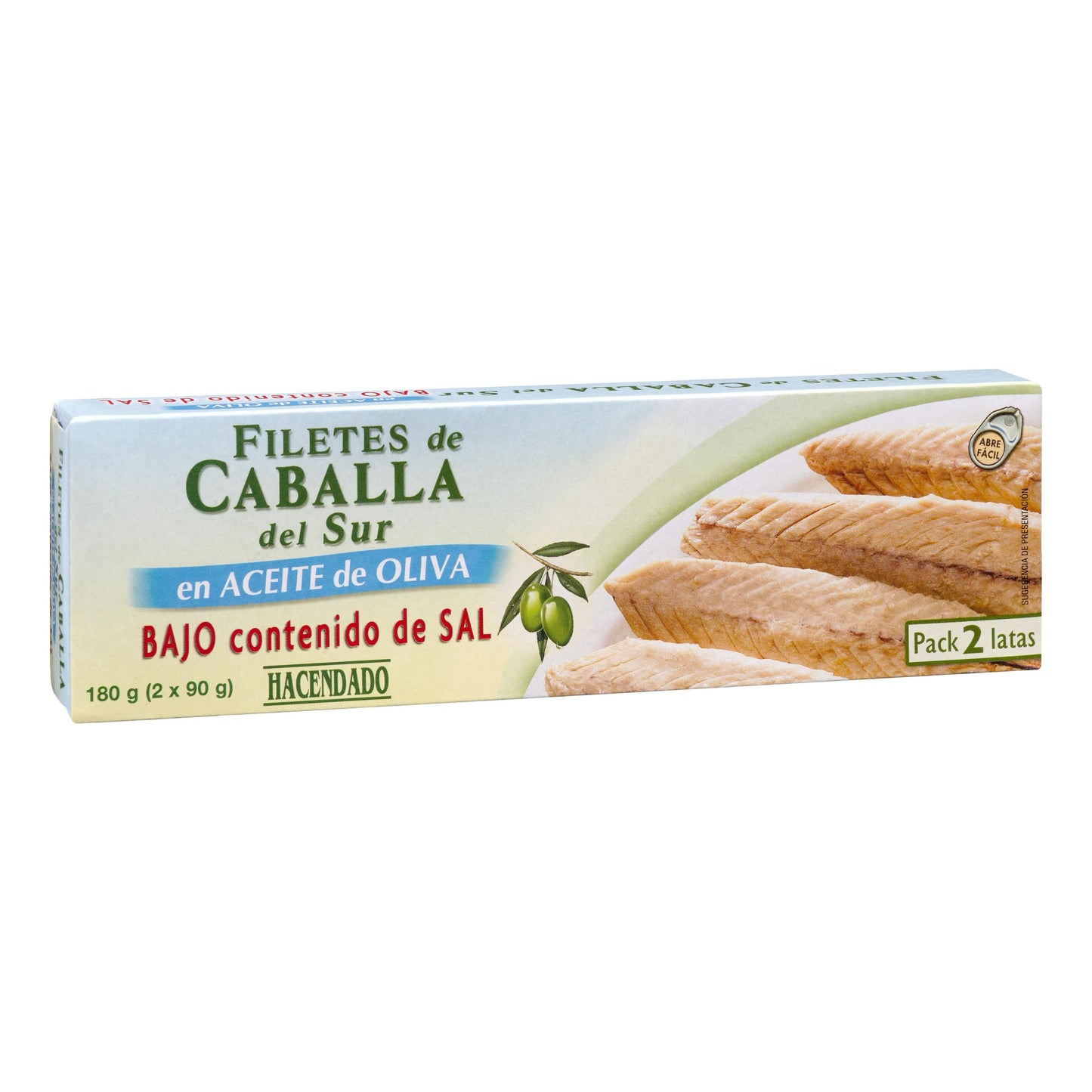 Filetes de Caballa del Sur Bajo Contenido en Sal Hacendado en Aceite de Oliva Pack2