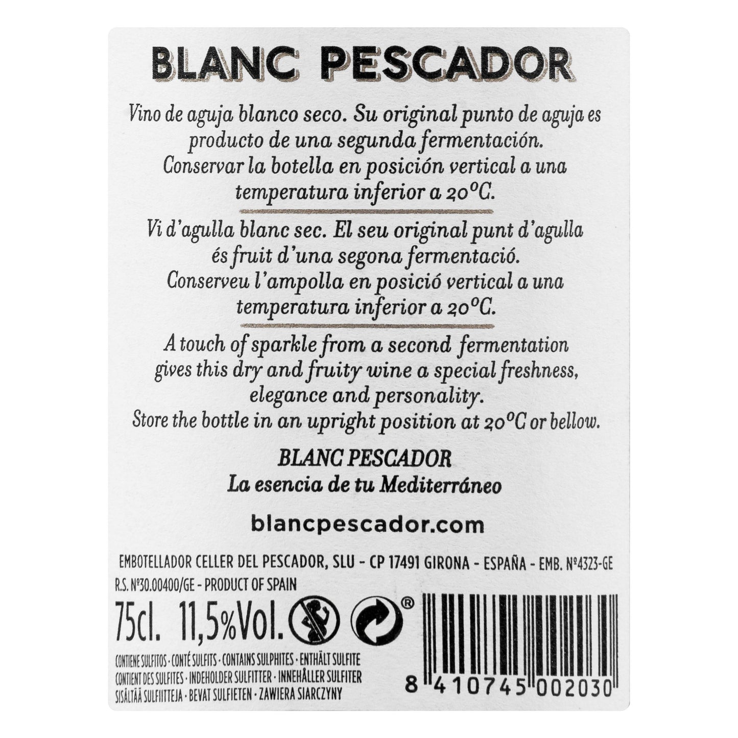 Vino Blanco de Aguja Espumoso Blanc Pescador