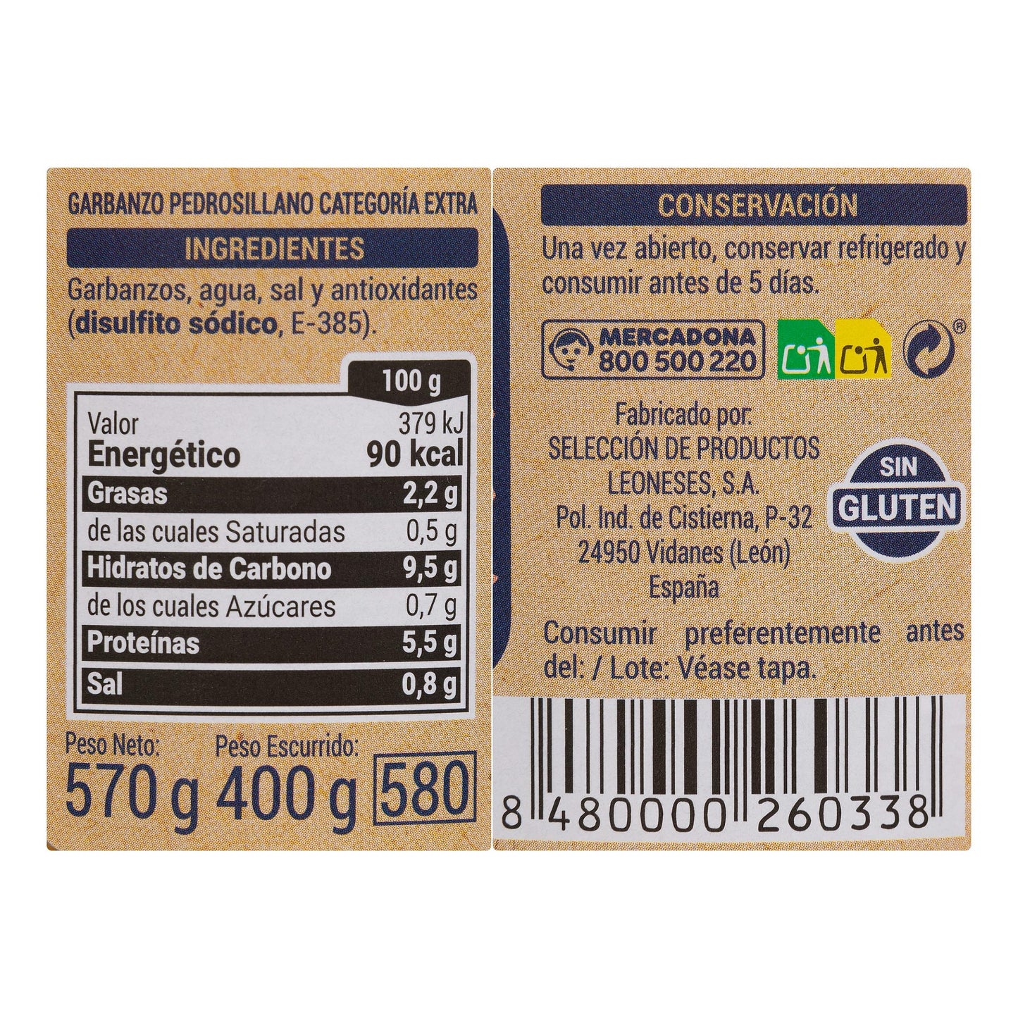 Garbanzo Cocido Pedrosillano Hacendado