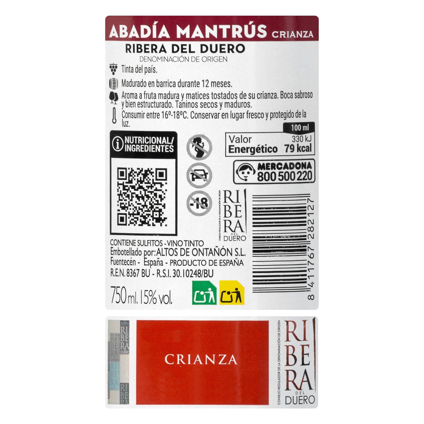 Vino Tinto D.O Ribera del Duero Abadía Mantrús Crianza