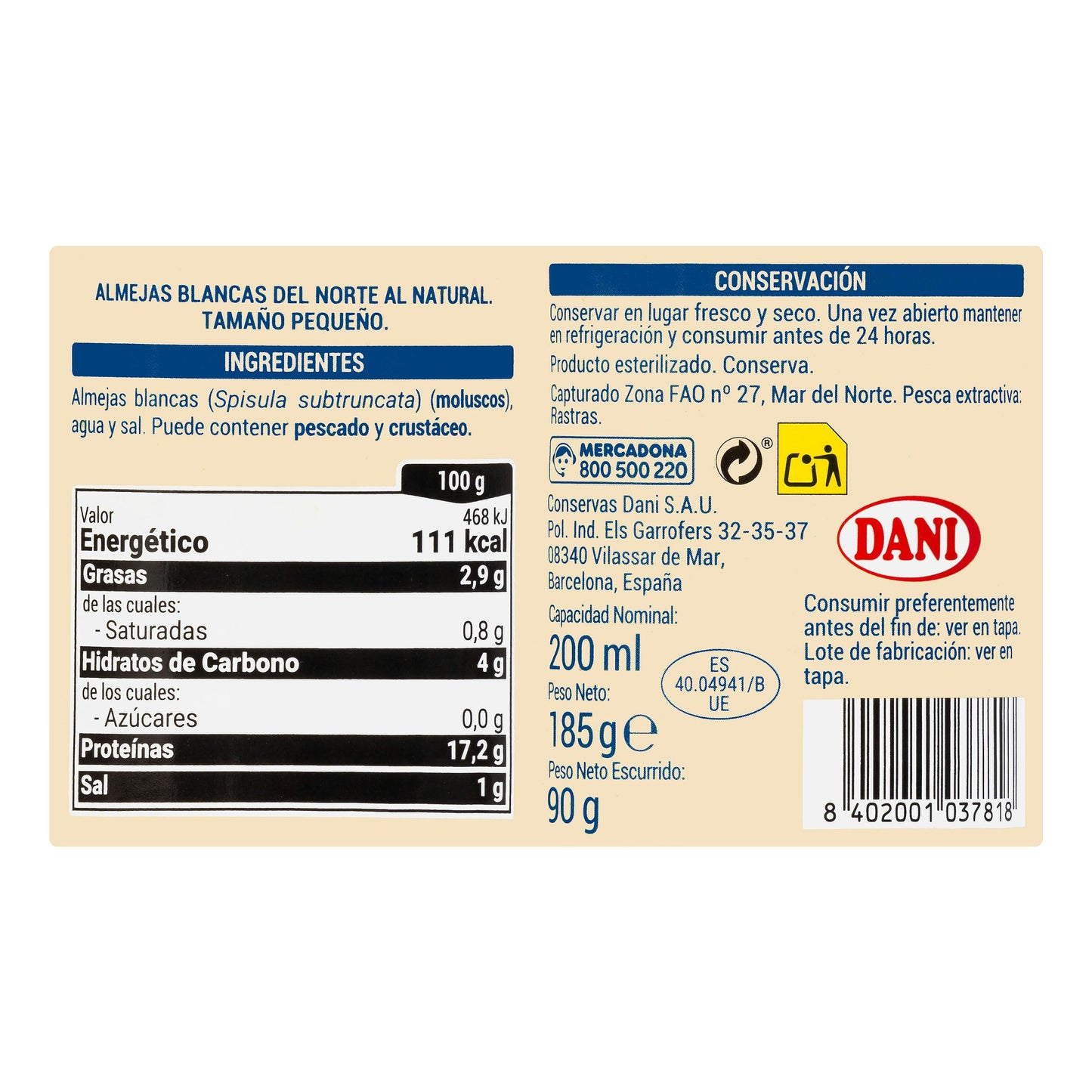 Almejas Blancas del Norte al Natural Hacendado