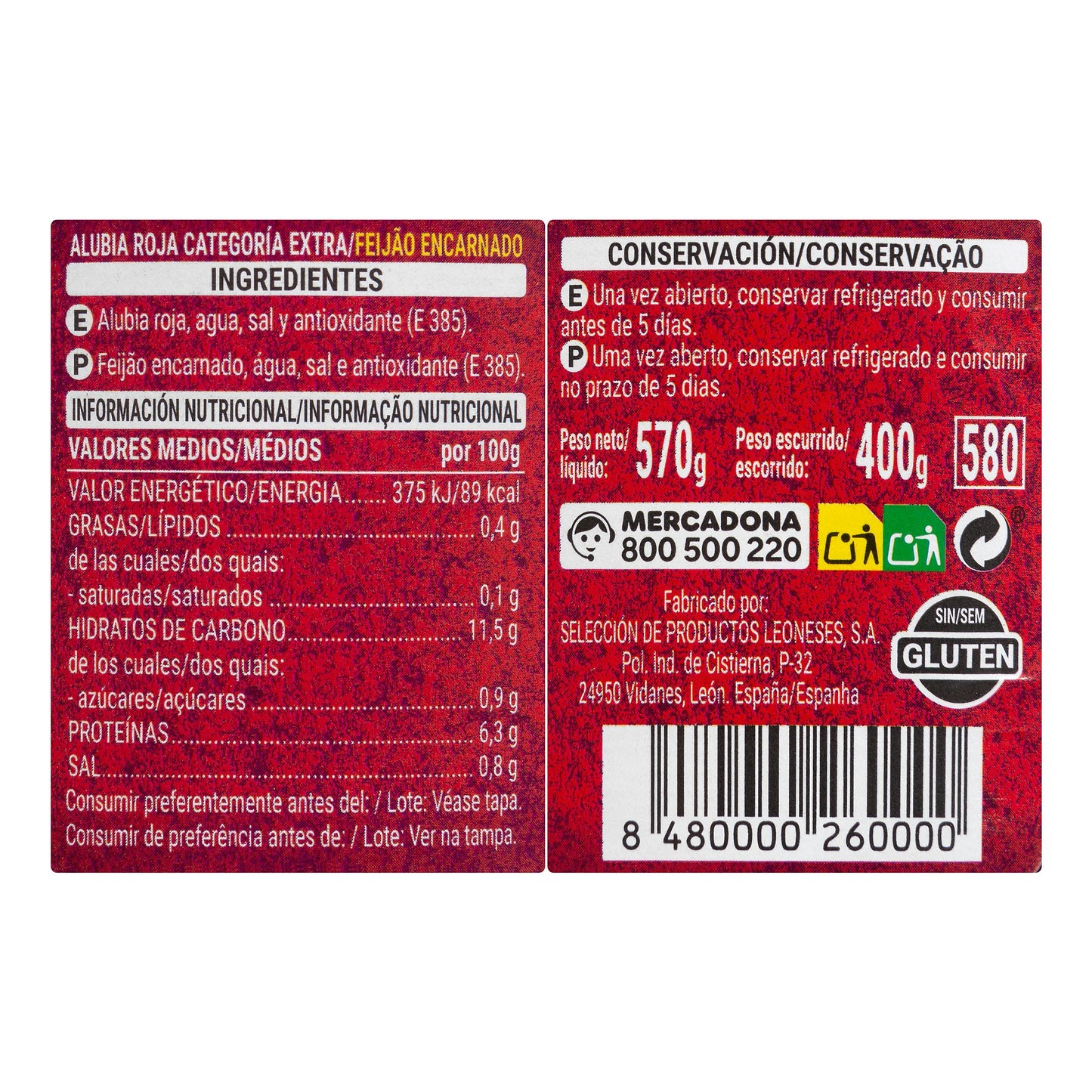 Alubia Cocida Roja Hacendado