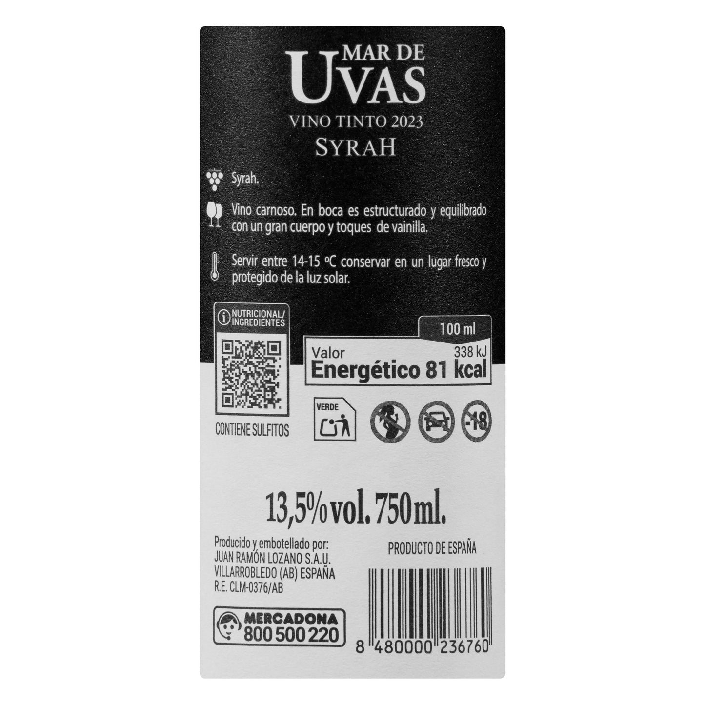 Vino Tinto Syrah Mar de Uvas