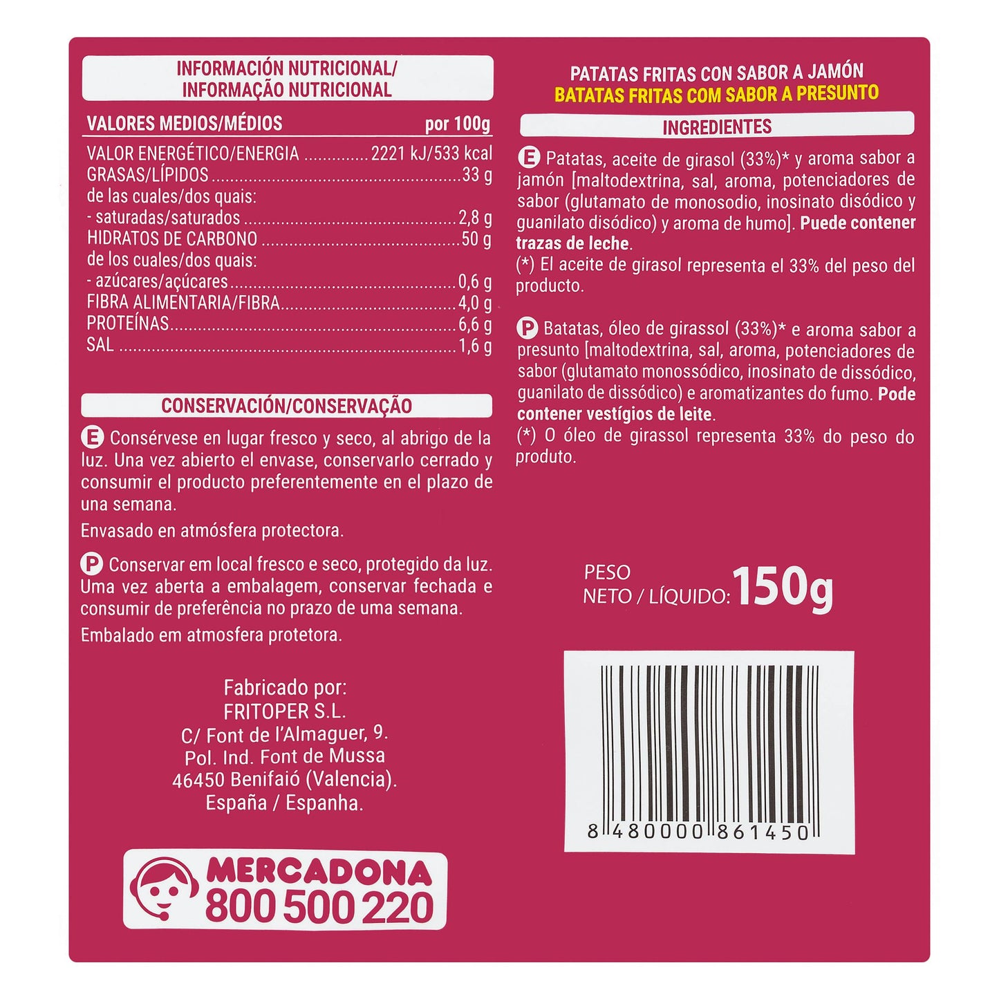 Patatas fritas Onduladas Hacendado Sabor Jamón Serrano