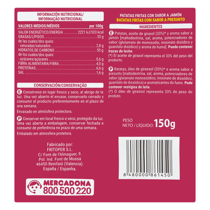 Patatas fritas Onduladas Hacendado Sabor Jamón Serrano